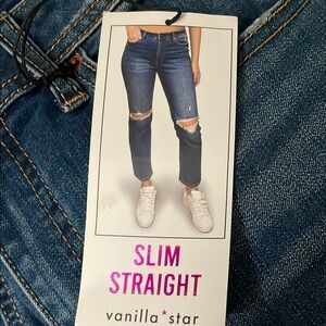 Vanilla Star Straight Leg High Waist Jeans with Distressed‎ Details